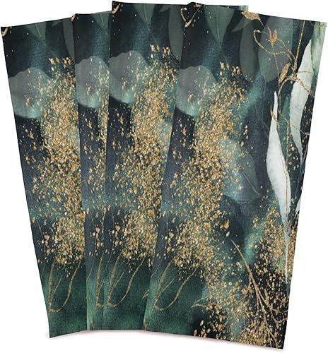 Miniatura 2 de Kigai Toallas de cocina de hojas verdes doradas de 18 x 28 pulgadas, ultra suaves, absorbentes, de secado rápido, paños de limpieza lavables,