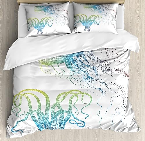 Miniatura 487 de Ambesonne Juego de funda de edredón de brújula, ilustración de mapa del mundo, marinero marítimo, equipo de vida monocromático, juego de ropa