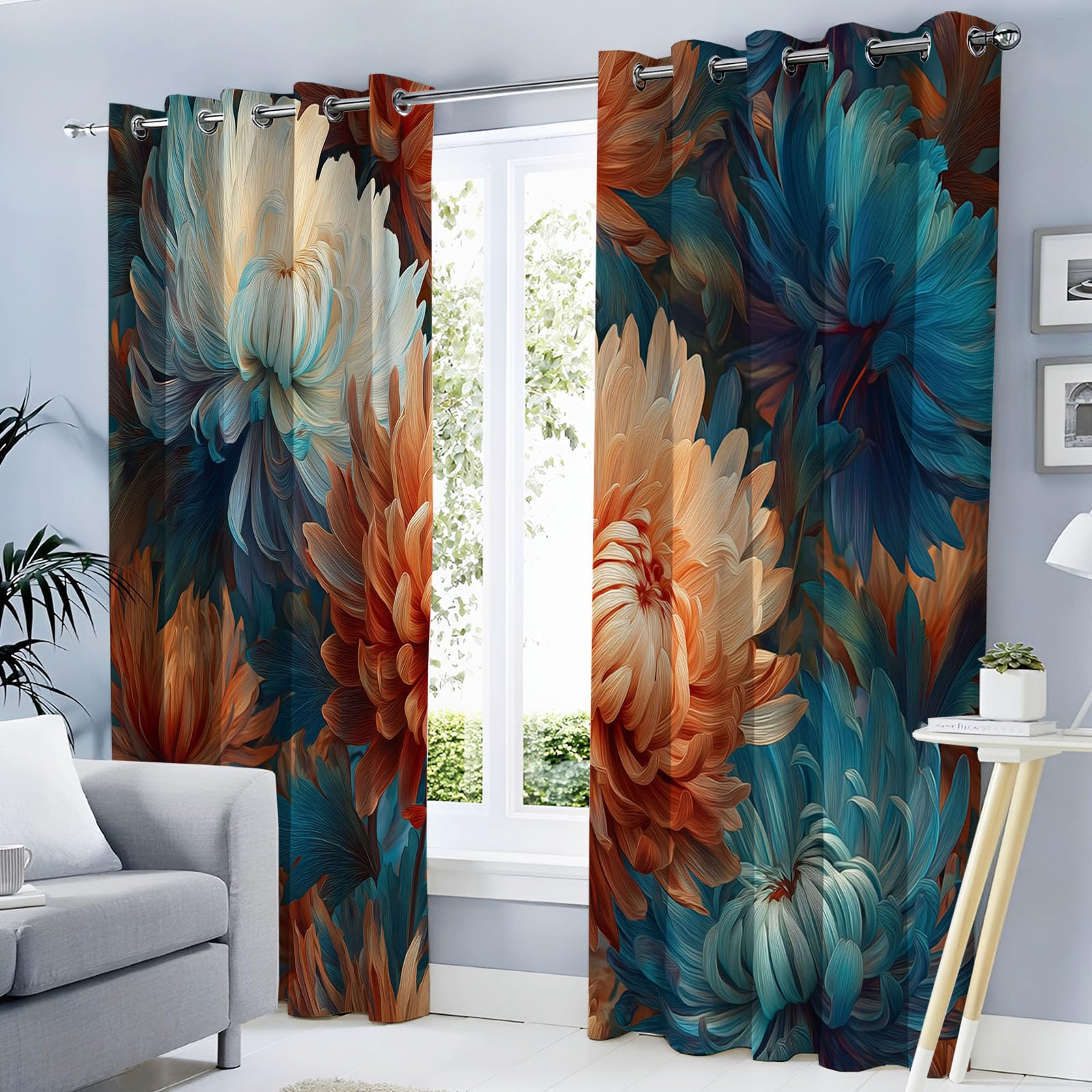 Rideau occultant salon chrysanthème abstrait pour chambre d'enfant