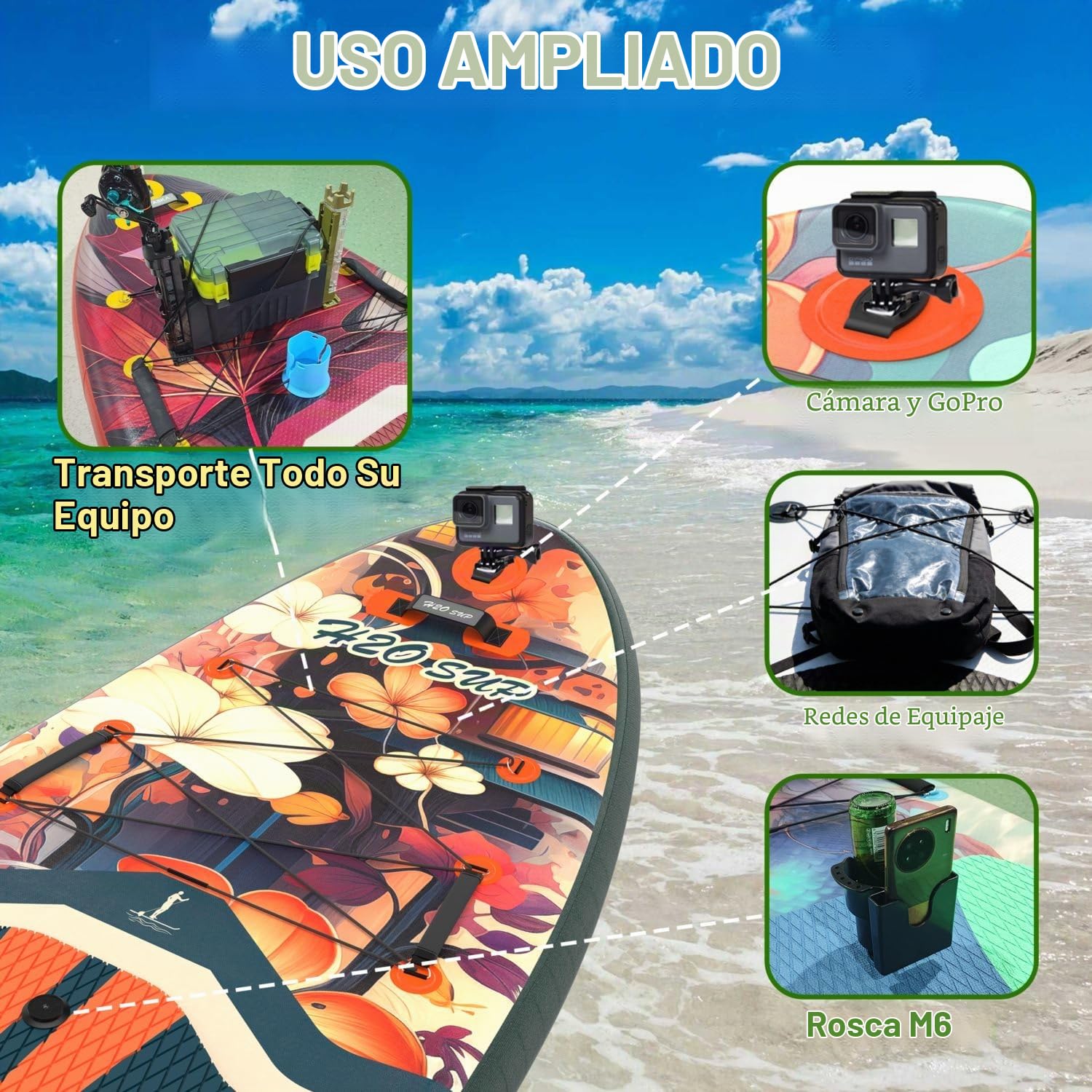 Tablas de remo inflables, extra anchas para principiantes, tabla de surf de pie súper estable con accesorios de primera calidad, 15 anillos en D, 5 asas, soporte de cámara, jóvenes y adultos