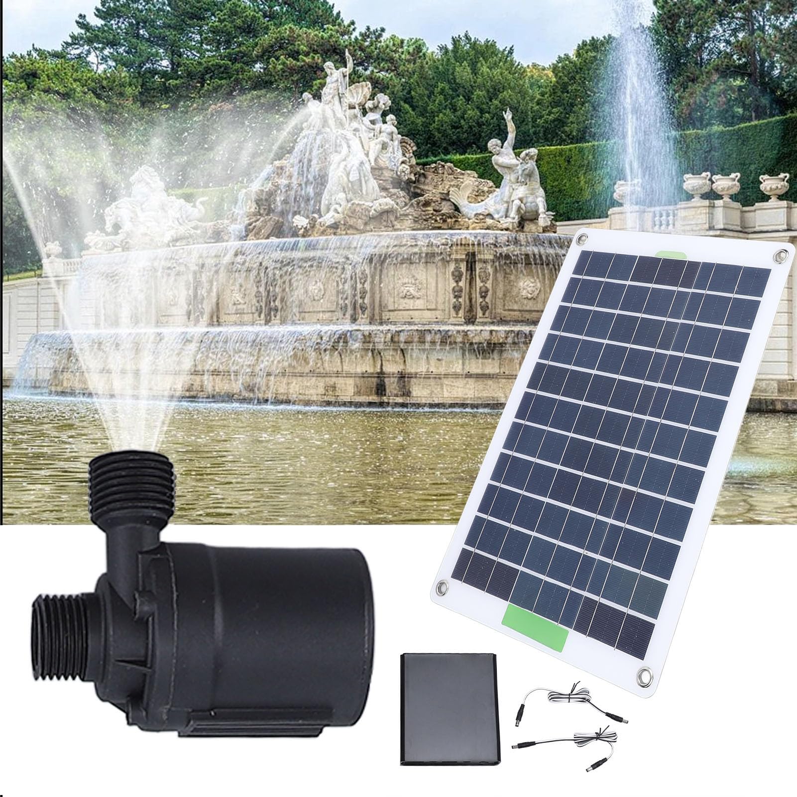 Bomba Solar de Agua Profesional con Panel Monocristalino 100W, Bomba de Fuente Solar de 5M de Altura y Caja de Almacenamiento de Energía para Jardín y Piscina - 5