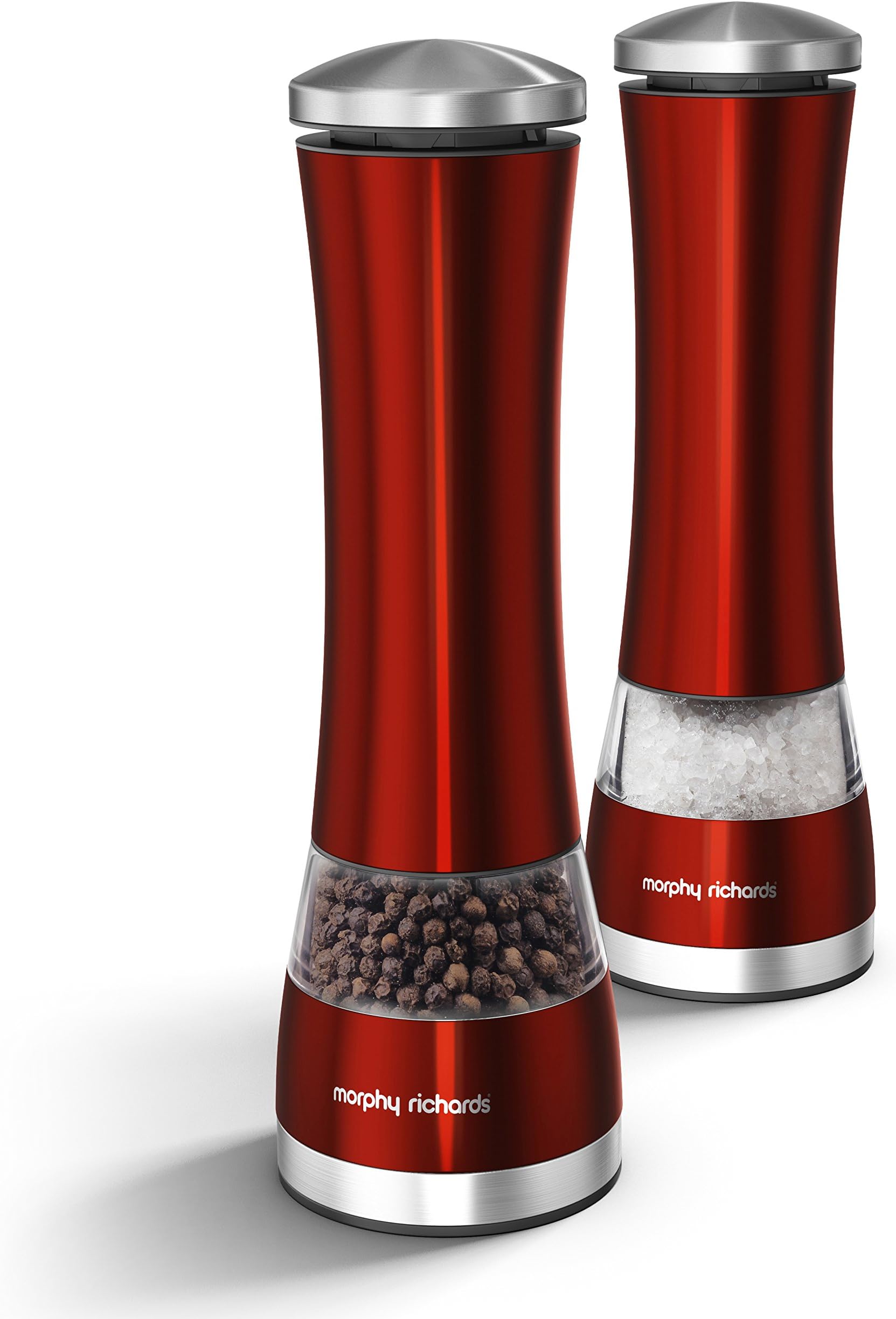 Morphy Richards 974221 Accents Electronic Salt and Pepper Mill Set, Red, Stainless Steel, Red