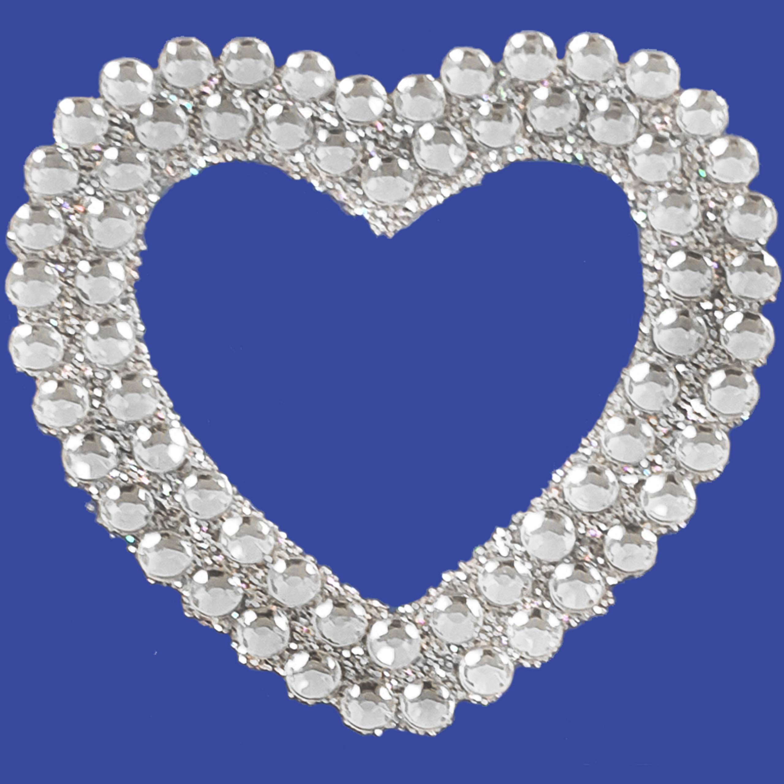 Pebble Eleven Silver 4Cm Diamante Glitter Heart Sticker – Self Adhesive 3D Rhinestone Heart Embellishment