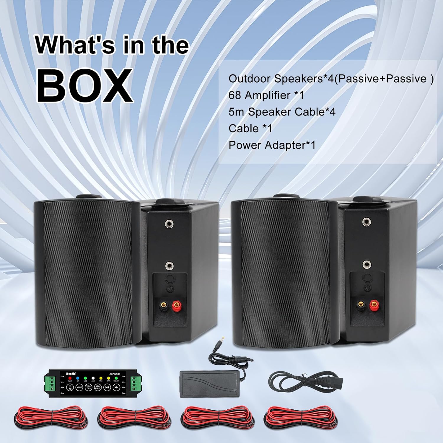 Herdio 5.25 Inch 600W Outdoor Bluetooth Speakers Waterproof Wired Wall Mount Weatherproof Loudspeaker System for Indoor- Outdoor Garden Poolside Patio Garage Home(4 Speakers,Black) - Image 4