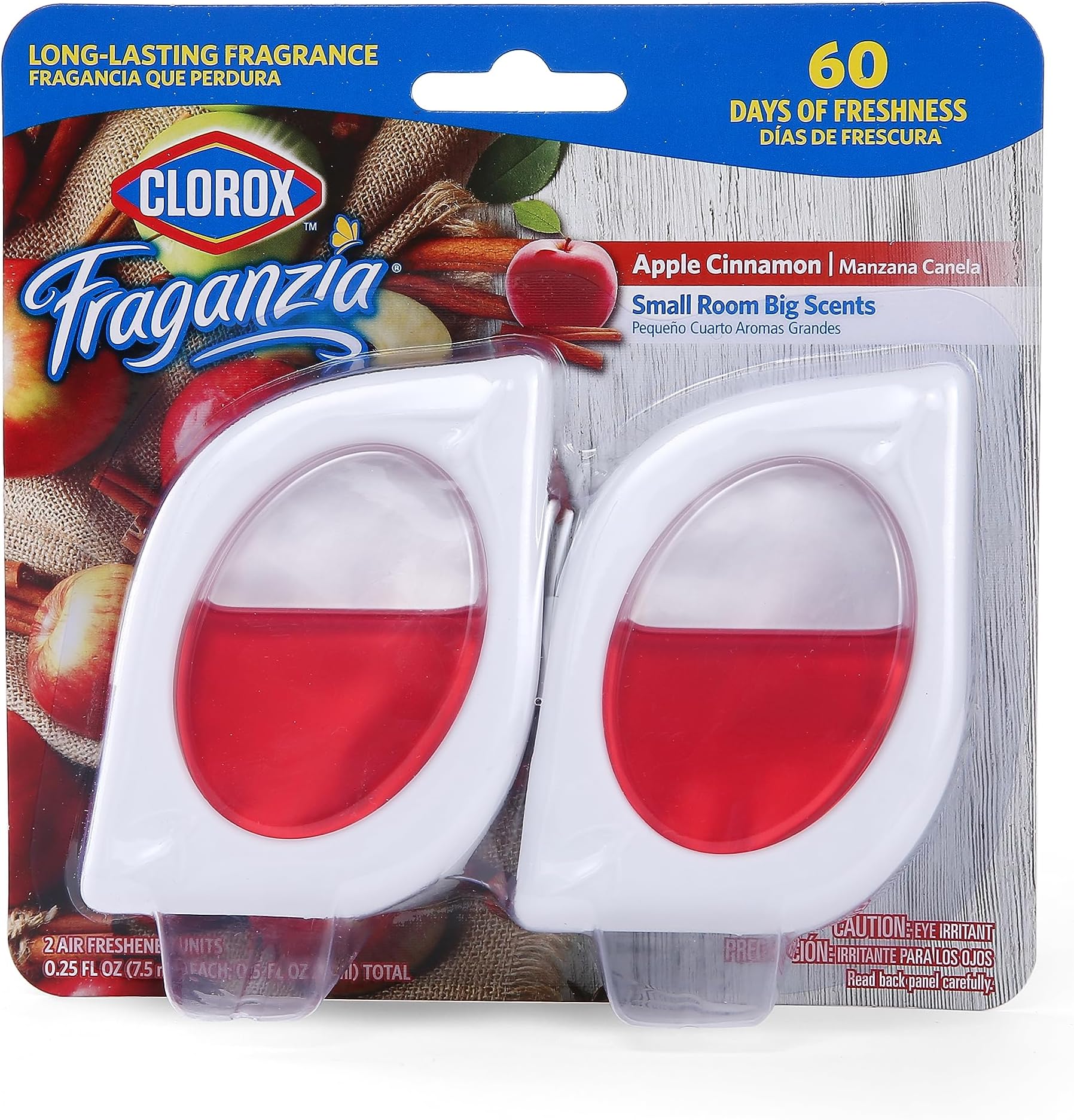 Clorox Fraganzia Small Rooms Air Freshener, Apple Cinnamon - Peel & Place, No-Plug, Battery-Free for Closets, Laundry Room, Entry Way, Bathroom, Locker, 0.25 Fl Oz Each, 2 Count
