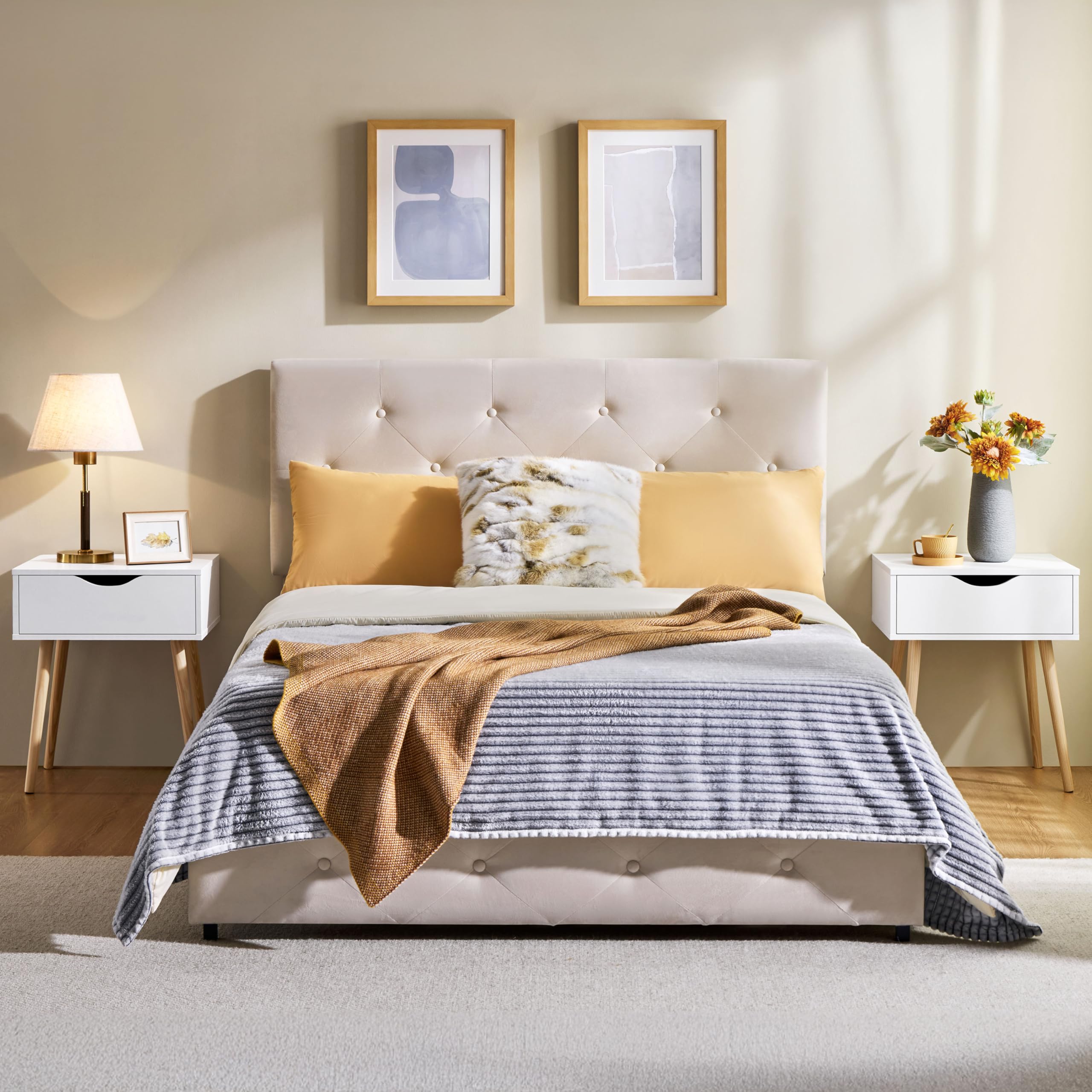 Yaheetech 2X Nachttisch Beistelltisch Nachtschrank mit Schublade und 4 Holzbeinen Skandinavischer Sofatisch aus Holz Nachtkommode für Schlafzimmer/Wohnzimmer, Weiß | Beistelltisch Nachtschrank Skandinavischer Sofatisch aus Holz Nachtkommode für Schlafzimm