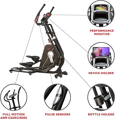 Vista 14 de Sunny Health & Fitness Máquina de entrenamiento elíptico con sensor de pulso integrado, ejercitador cardiovascular de bajo impacto y entrenamiento