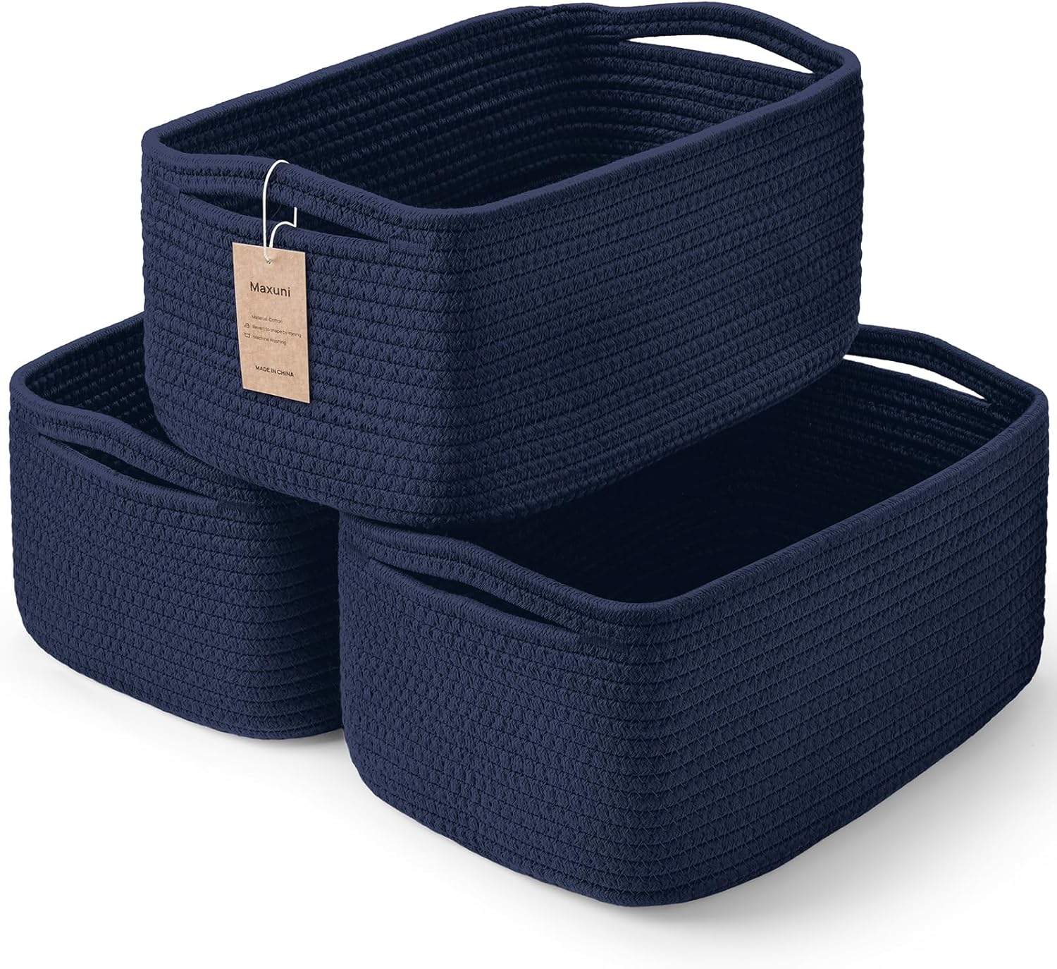 3-Pcs Shelf Baskets for Organizing, Closet Organizer Bins, Small Woven Baskets, Rope Toy Basket, Storage Basket for Shelves, Cube Decorative Box, 11.8×7.8×5.1”|Navy Blue Navy Blue 11.8''L×7.8''W×5.1''H