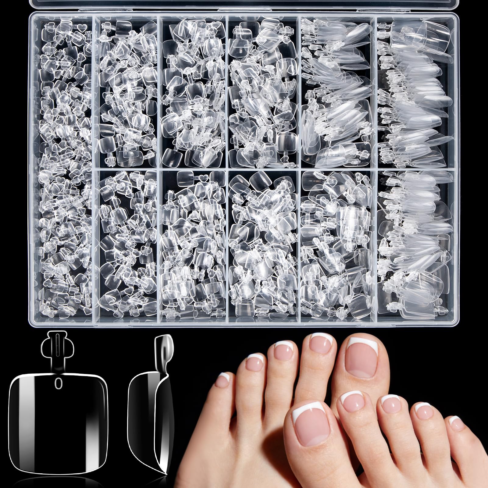 550 Pieces False Toenail Tips Set, 11 Sizes Acrylic Artificial Toe Nail, Full Cover Fake Toenails Short, Stick On Toenails with Box for Women Girls Nail Art DIY and Salon Foot Manicure