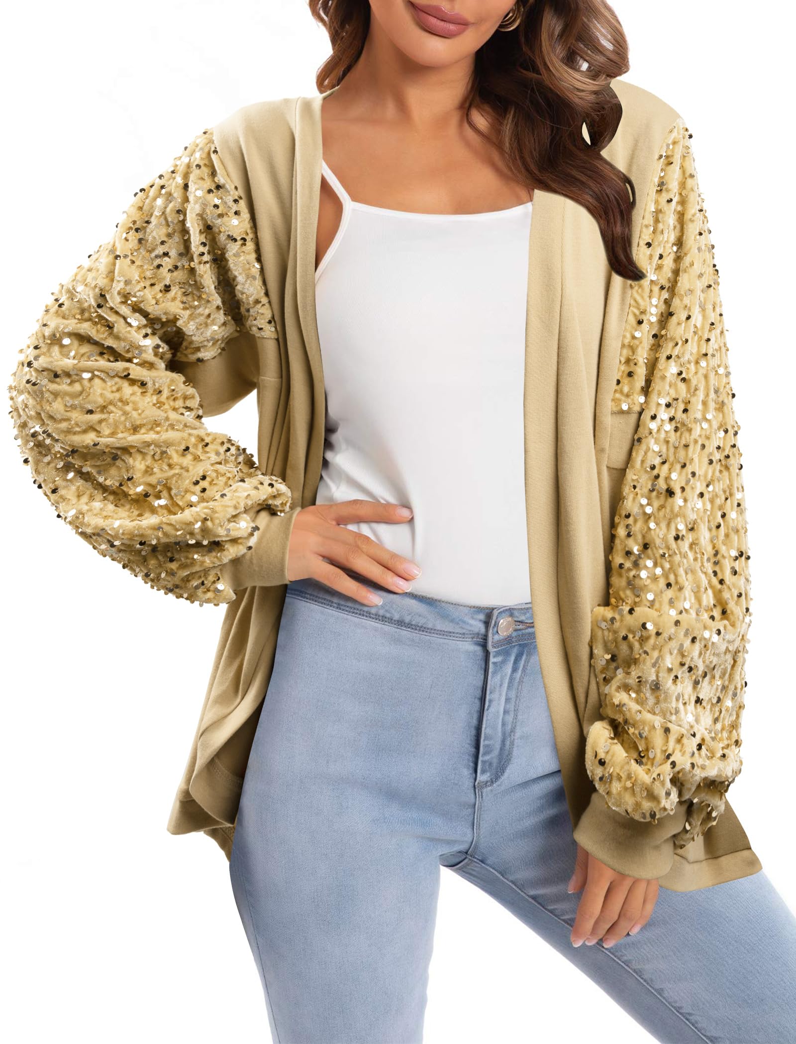 Women's Sequin Tops Sparkle Long Sleeve Blouses Shimmer Glitter Sweatshirt Party Crewneck Loose Fit Shirts-image-26