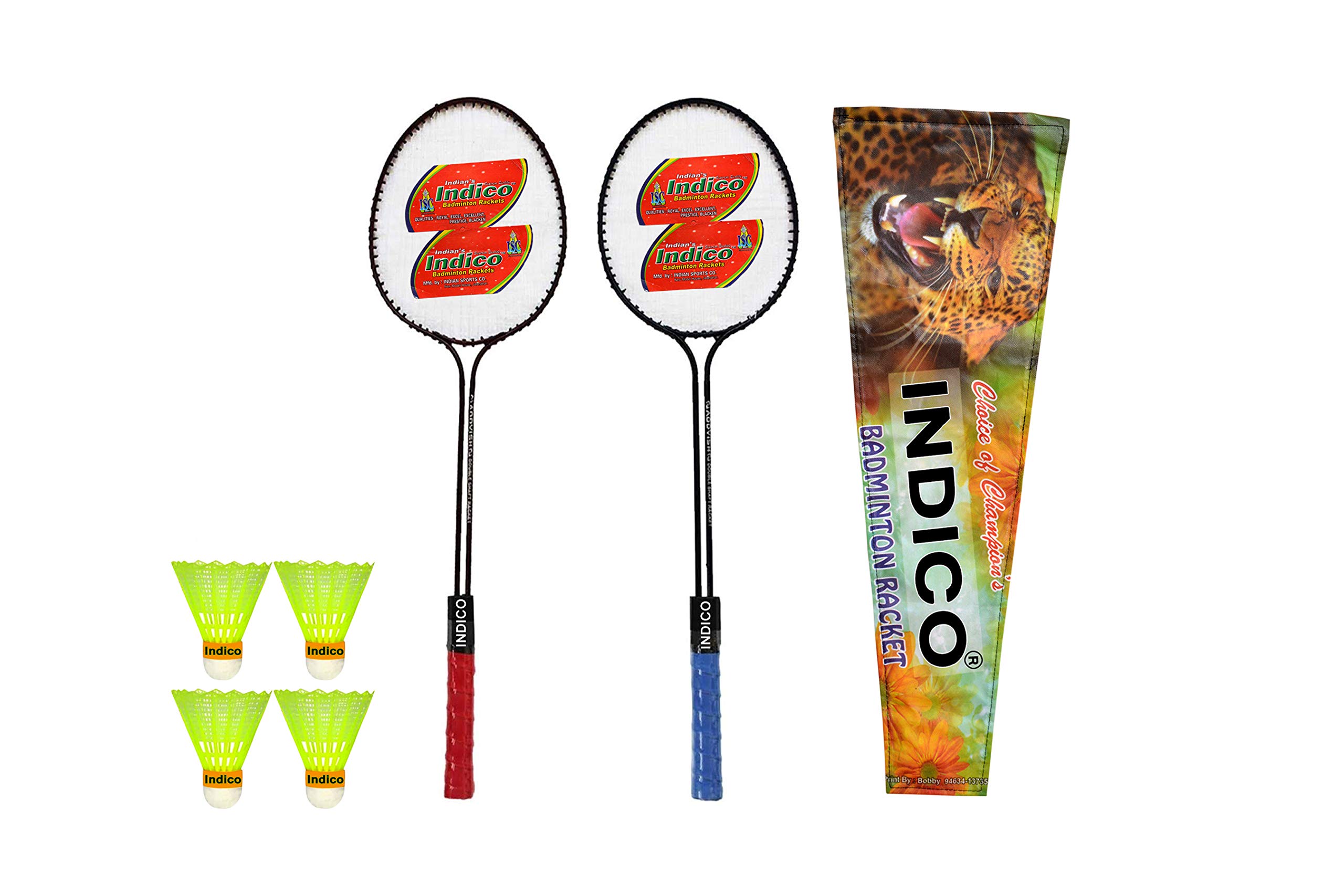 Indico Esteem Double Shaft Badminton Racket, Pack of 2 Piece with 4 Piece Plastic Shuttles and Cover (Assorted Color) (B08LD3C9F7) Amazon Price History, Amazon Price Tracker
