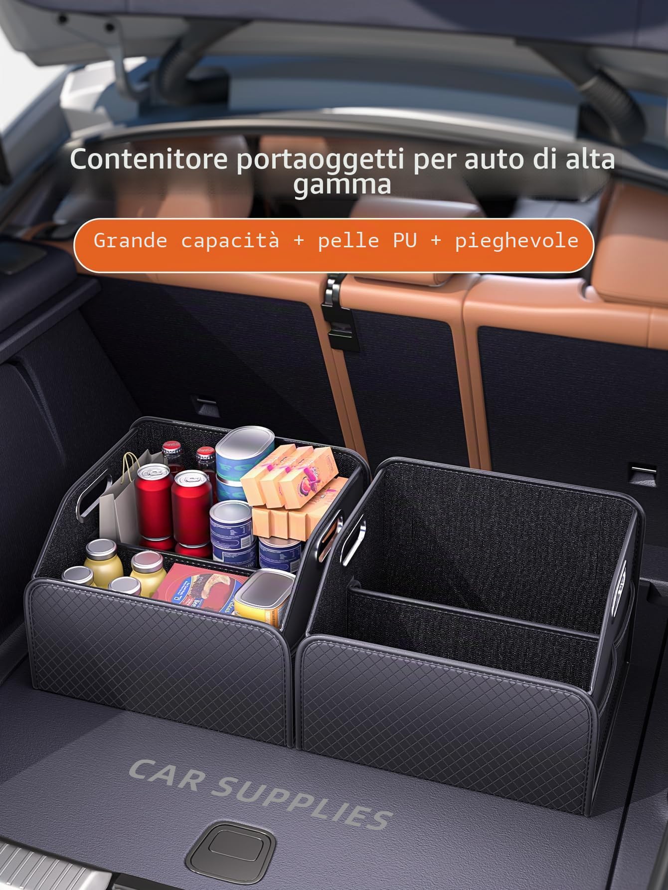 Organizer in Pelle per Bagagliaio, Box Pieghevole per Bagagliaio per SUV, Organizer per Bagagliaio Auto per SUV/Jeep/Sedan, Robusto Accessorio Auto per Uomo per Attrezzatura da Campeggio