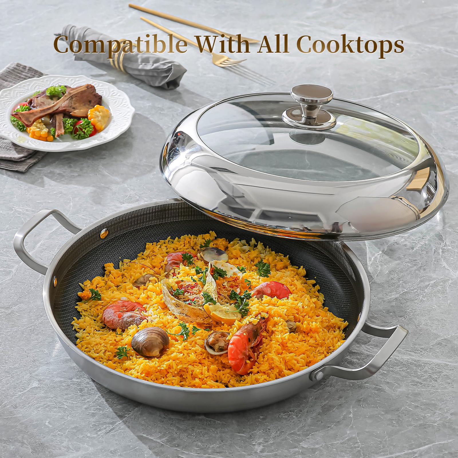 DELARLO 14 Inch Paella Pan - Stainless Steel -5