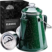 Vista 8 de COLETTI Cafetera Percolator clásica: la cafetera de camping más nostálgica, ahora modernizada [esmalte negro, 12 tazas]