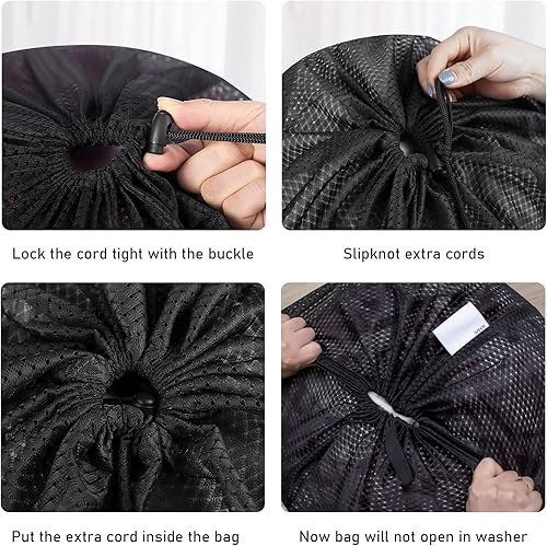 Miniatura 6 de Polecasa - Bolsas de lavandería duraderas grandes de malla con etiqueta de identificación y cierre de cordón de bloqueo, lavables pviajes, deportes,