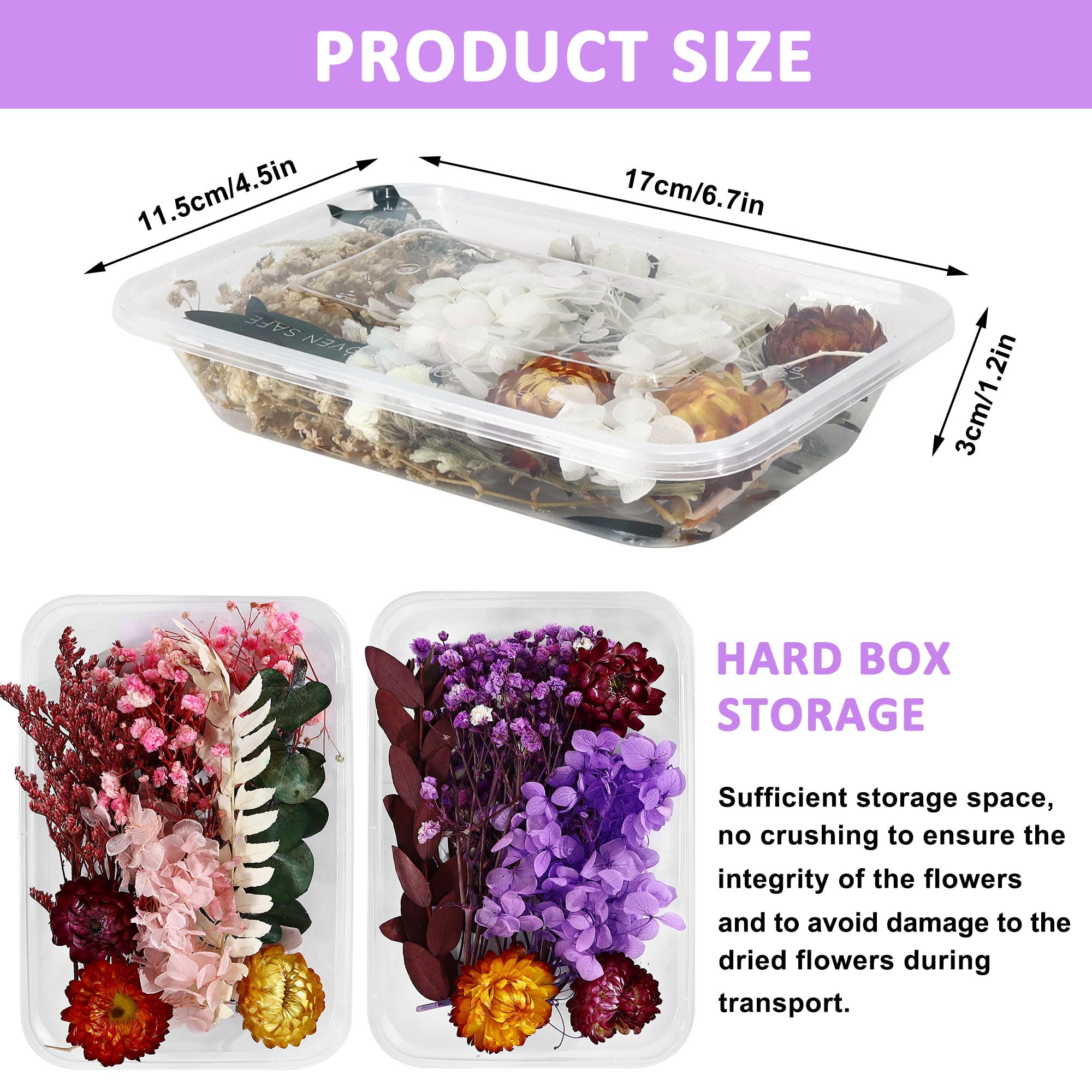 3 Boxes Natural Dried Flowers Set, Mixed Pressed Dried Flowers and Leaves - Image 2