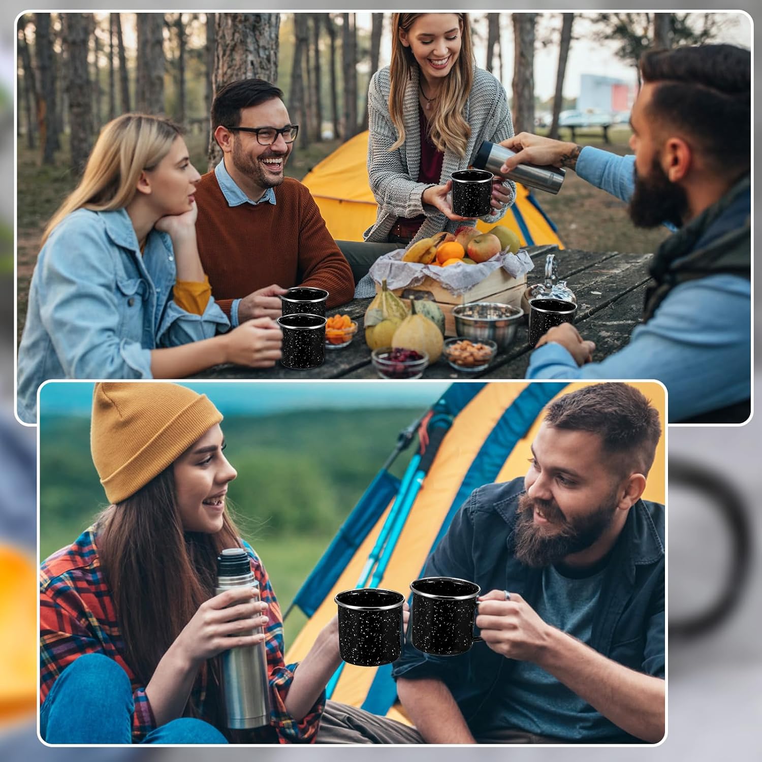 Tobeelec 6 Pcs Enamel Mug- Outdoor Classic Camping Mugs, 12 OZ Enamel Coffee Mug - Premium Nostalgic Mugs Set - Ideal For Early Morning Coffee Or Cold Beverages (Black) - Image 5