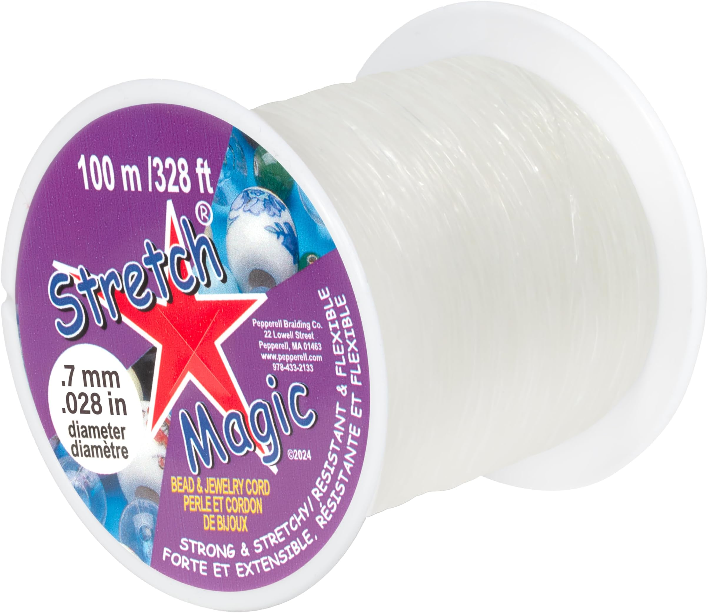 Stretch Magic Elastic Beading Cord – Clear Color, 0.7mm in Diameter, 100-Meter (328 ft) - Easy to Knot, Strong & Stretchy String for Making Beaded Jewelry