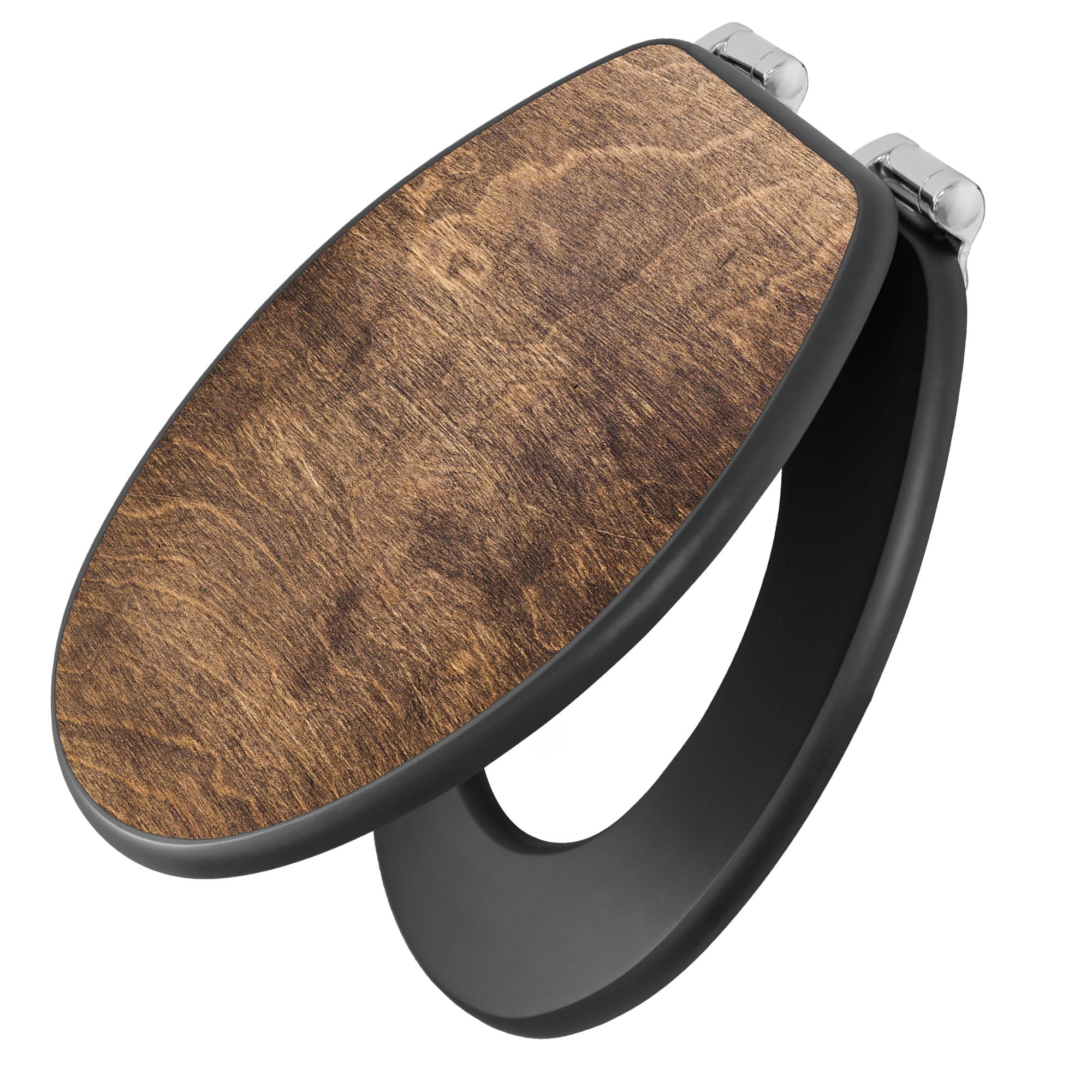 banjado WC Sitz Holzoptik - mit Absenkautomatik Softclose - 38 x 46,5cm O-Form - MDF Holz Toilettendeckel anthrazit - Klositz grau pflegeleicht für Badkomfort Motiv Holz Struktur Warm