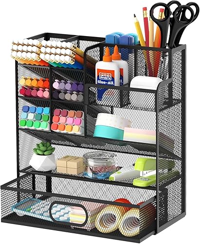 Organizador de bolígrafos para escritorio, soporte multifuncional para lápices con cajones organizadores de escritorio, almacenamiento de gran
