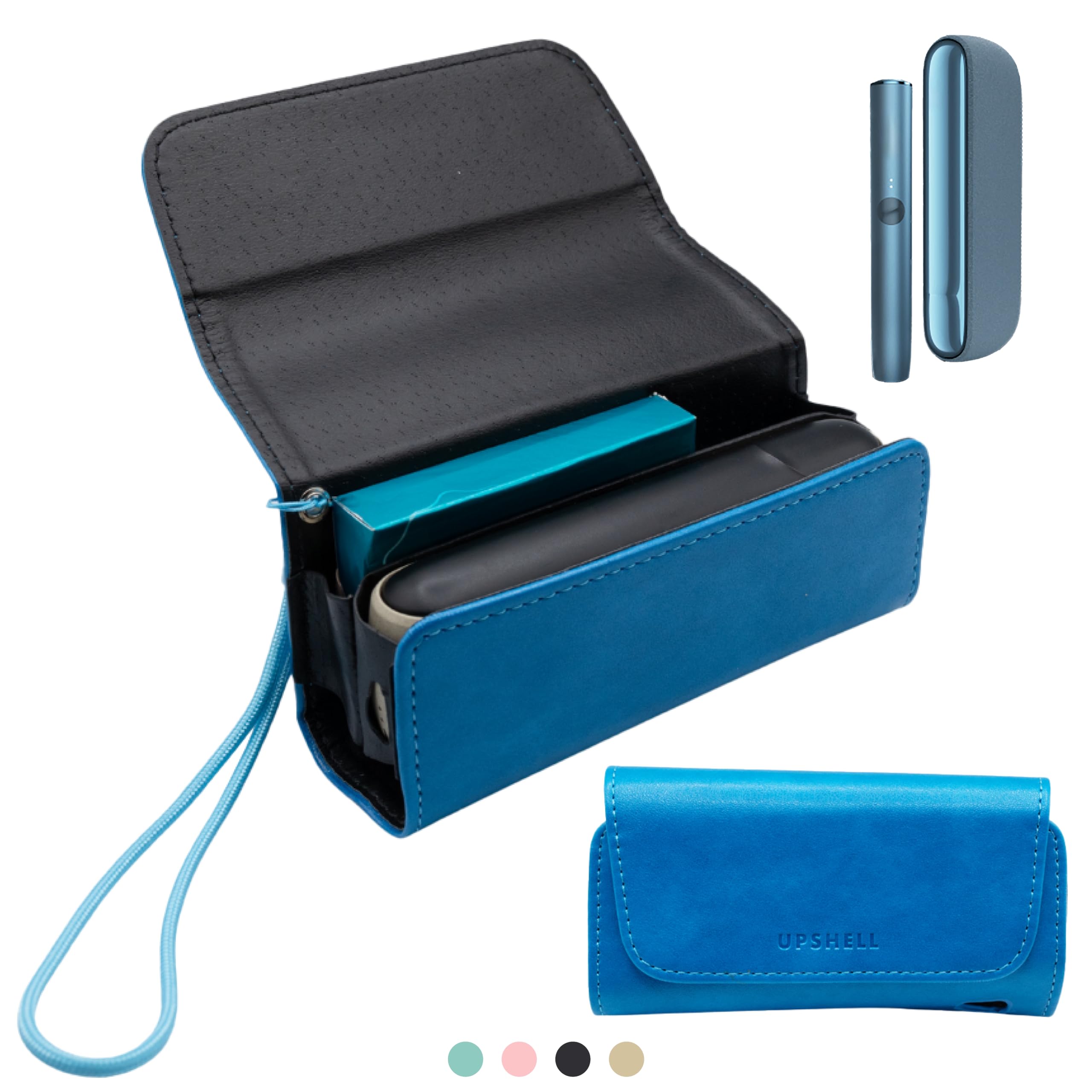 Eco Leather Case, for Kiwi Electronic Cigarette and Kiwi 2 Cover, Bag with Organiser for Power Bank, Liquid and Refills, Blue