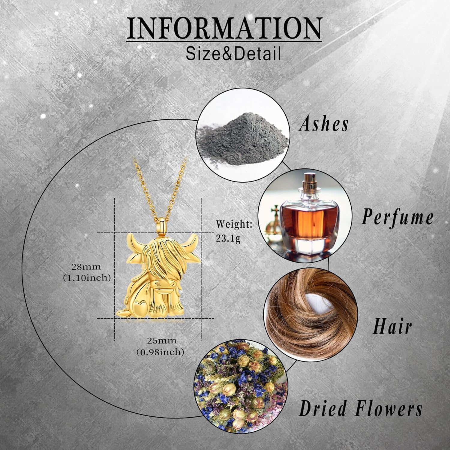 Highland Cow Cremation Jewelry Bull Urn Necklace for Ashes Animal Pendant Taurus Zodiac Keepsake Holder Ashes for Pet Human Memorial for Men Women - Image 2