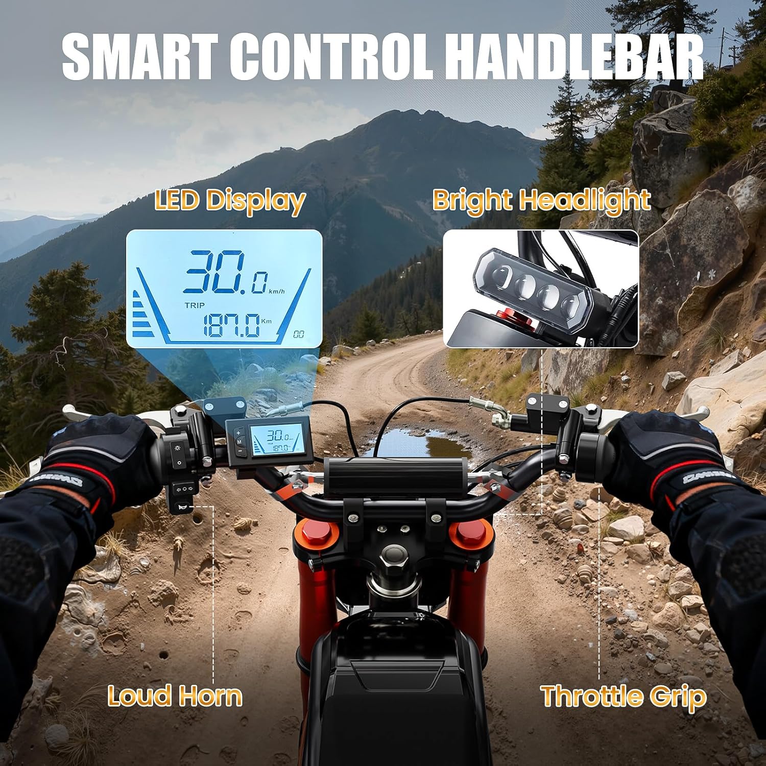 Spacewalk 3500W Electric Dirt Bike for Adults & Teens - 37MPH & 200N·m Torque, 48V 23Ah Battery, 65-Mile Range, 14/12" Fat Tires, Hydraulic Disc Brakes & Full Suspension Off-Road E-Bike