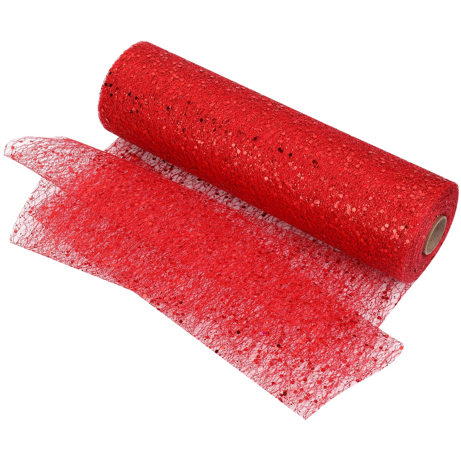 Trimming Shop Christmas Tulle Fabric Roll Soft Glitter Mesh Ribbon Spool with Shiny Sequins 11 Inch x 27 Yards for Xmas Tree, Table Runner, Wedding, Banquet Decoration, Red