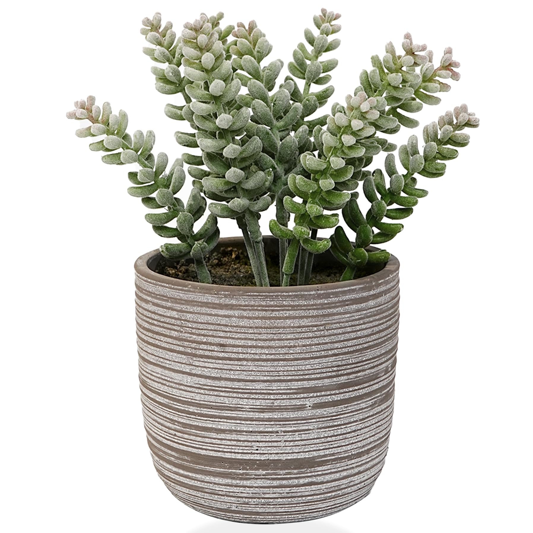 Fake Flocking Succulent in Pot, 9” Artificial Pearls Succulent in Cement Bowl Faux Realistic Greenery Potted Plant for Home Office Desk Bathroom Livingroom Boho Shelves Decoration, Table Centerpieces