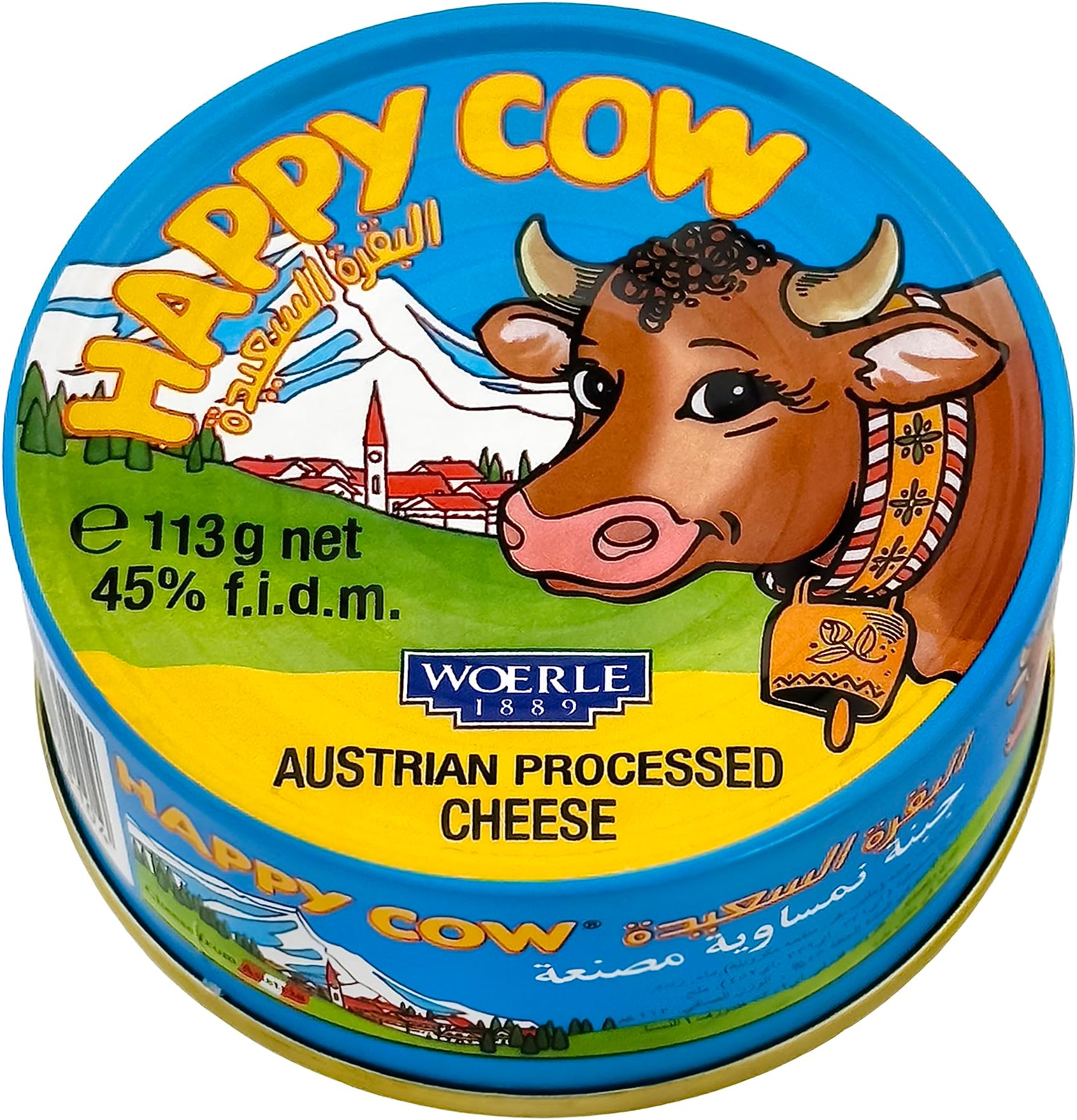 Happy Cow Halal Austrian Processed Cheese 4 OZ (113g) Easy Open Can, Rich Cheddar Flavor, Long Shelf Life, Perfect for Cooking, Snacking, Camping