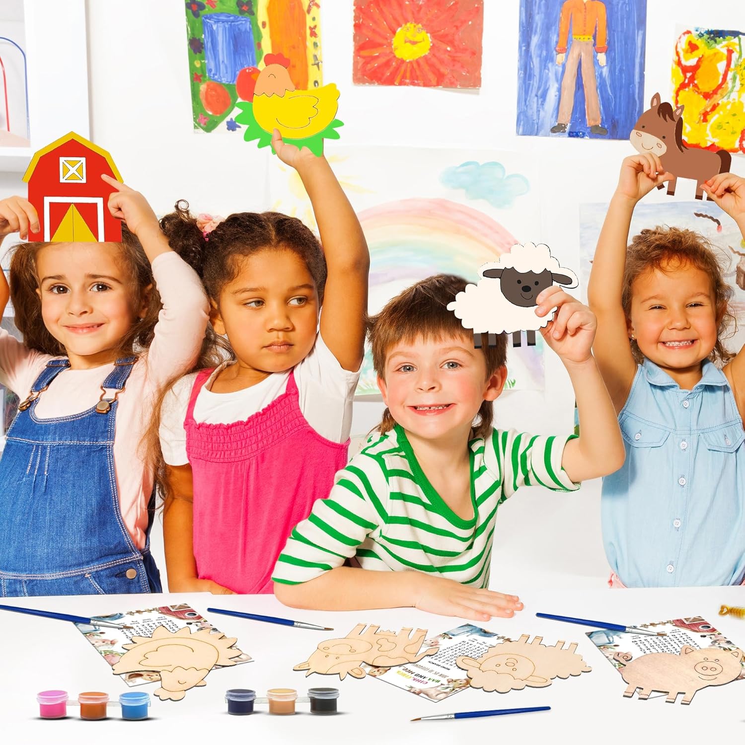 GEECOZYLIFE Farm Party Favors - 12 PCS Farm Animals with Art Supplies - Farm Barnyard Wooden Painting Kit with Bubble Wands - Kids Birthday Boys Girls Gifts Bulk - Image 9