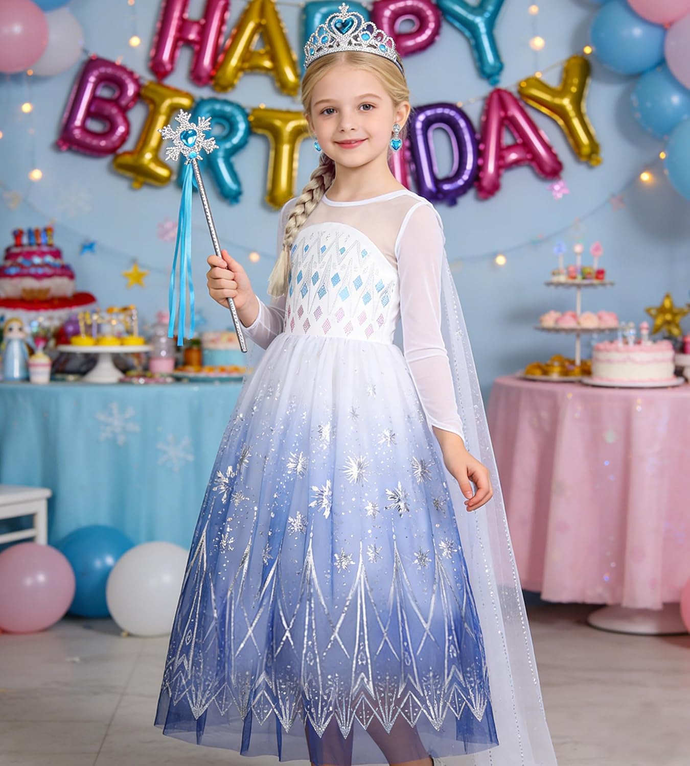 Princess Dress for Girls Snow Queen Costume Toddler Fancy Dress up Outfit Halloween Birthday Party White - Image 6