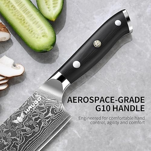 Miniatura 6 de Juego de 3 cuchillos de chef profesional de Damasco con núcleo de acero japonés VG10, cuchillos de cocina ultra afilados y mango G10 de espiga