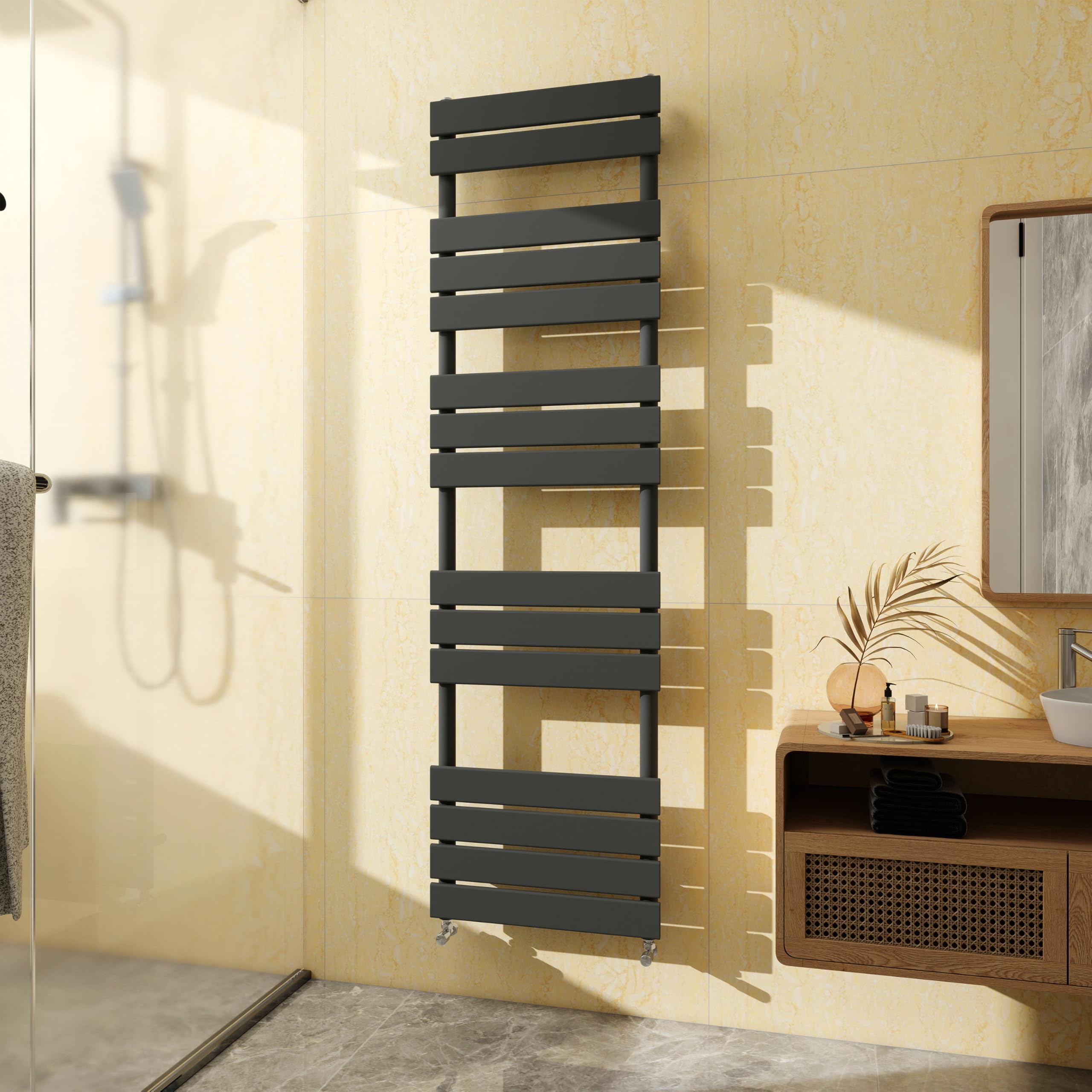 SKY BATHROOM Flat Panel Towel Rail Radiator,Wall Mounted Central Heating Ladder Rad 1600X450mm Anthracite