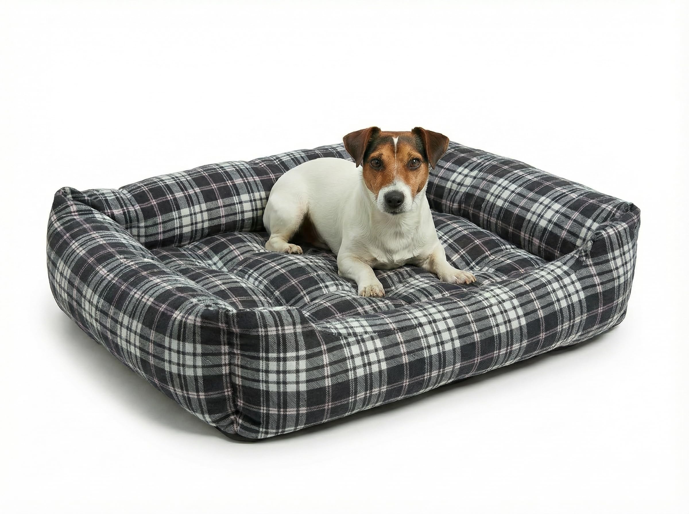 MH Home Soft & Warm Dog Beds Small, Non-Slip Dog Mat Cushion Dog Bed, Washable Pet Bed (Small 40 x 30 cm, Black Check)