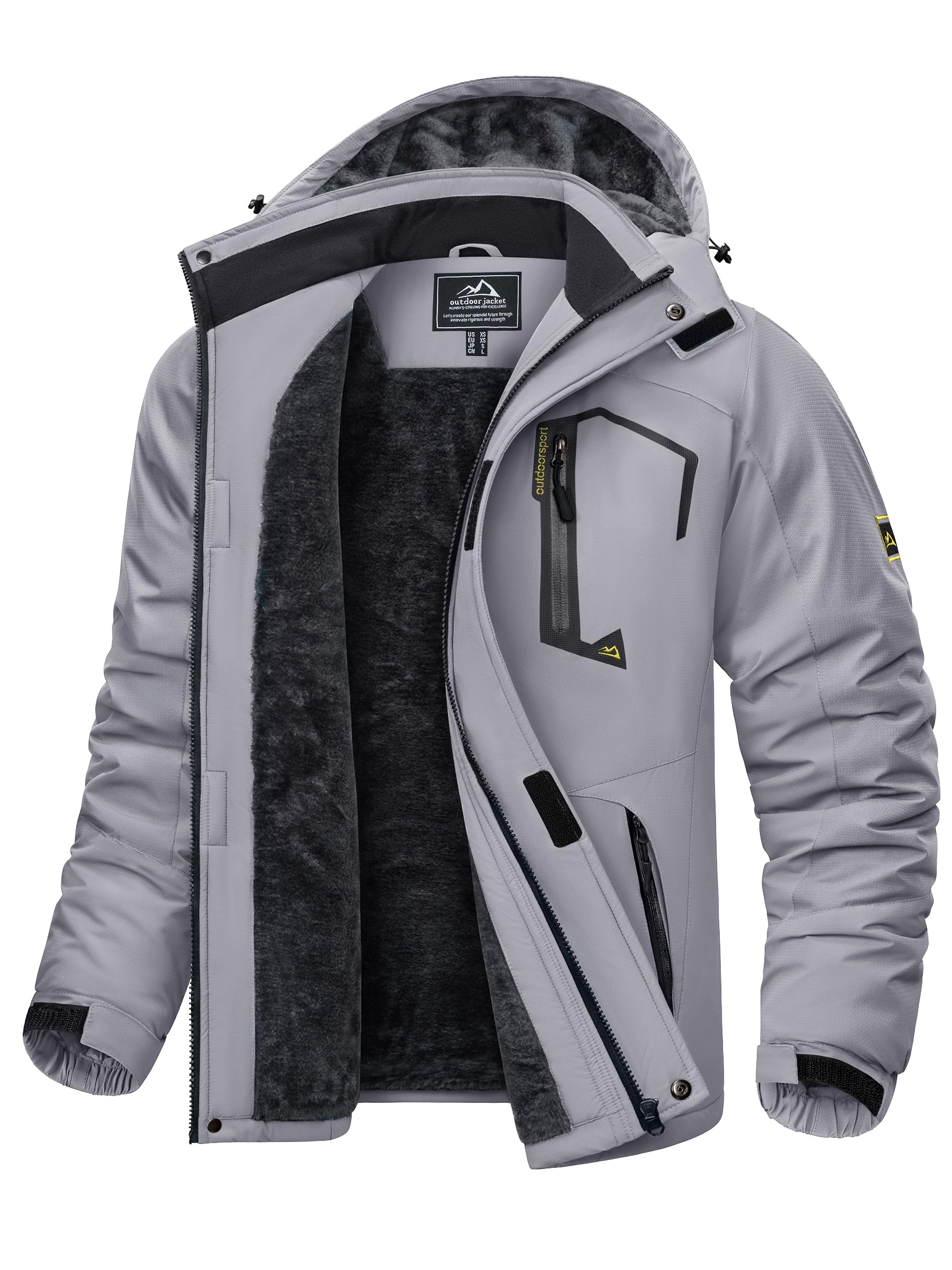 Men's Waterproof Fleece Jackets Winter Warm Ski Raincoats Outdoor Thermal Coats with Detachable Hood