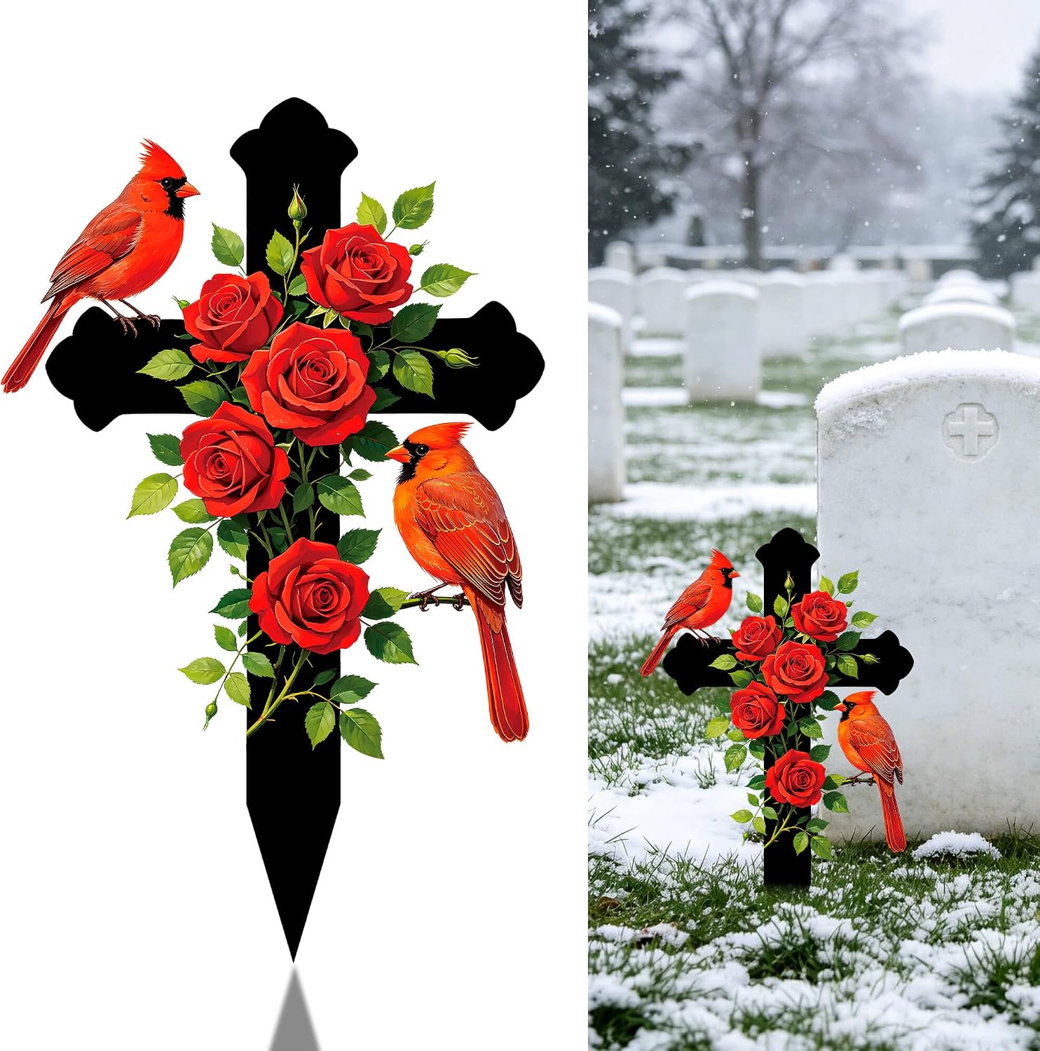 Wocst Cemetery Decorations for Grave Memorial Plaque Stake Grave Marker Cardinals Garden Stake Metal Decoration for Mom Dad Cemetery Outdoors Yard Garden