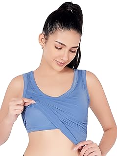 plumbury Women's Padded Camisole Tank Top with Built-in Shelf Bra & Moulded Cups | Relaxed Fit | Blue, Size S-picture-14