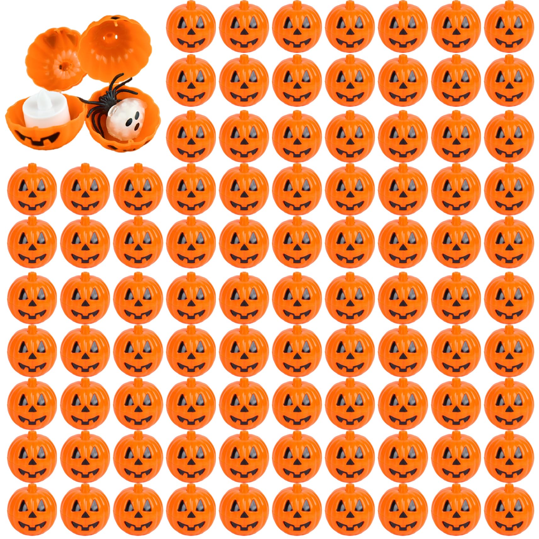 Imooreshine Pumpkin Container, 72PCS Plastic Halloween Treat Boxes, Ghost Face Halloween Pumpkin Candy Box, 2.4in Reusable Mini Pumpkins Box for Party Favors