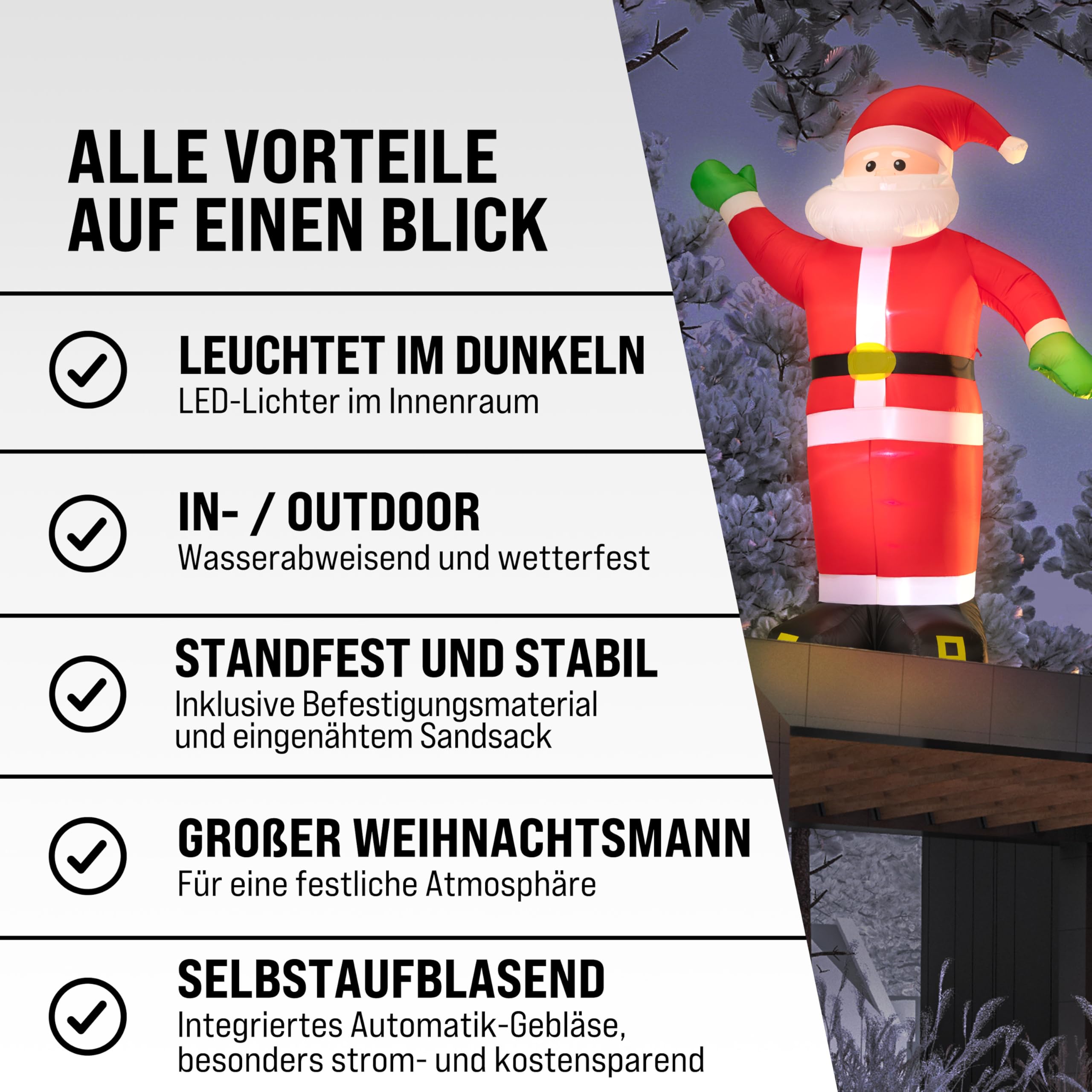 MONZANA® Aufblasbarer Weihnachtsmann XXL 250cm LED Beleuchtet Befestigungsmaterial IP44 Außen Weihnachtsdeko Santa Nikolaus Weihnachtsfigur Christmas