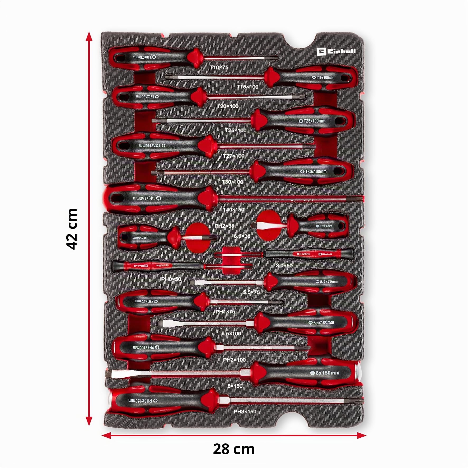 Einhell E-Case inserto portautensili 17 pezzi set di cacciaviti | Cacciaviti per carburatore | meccanica di precisione | calotta di battuta | profilo Torx | acciaio CrV | sistema E-Case