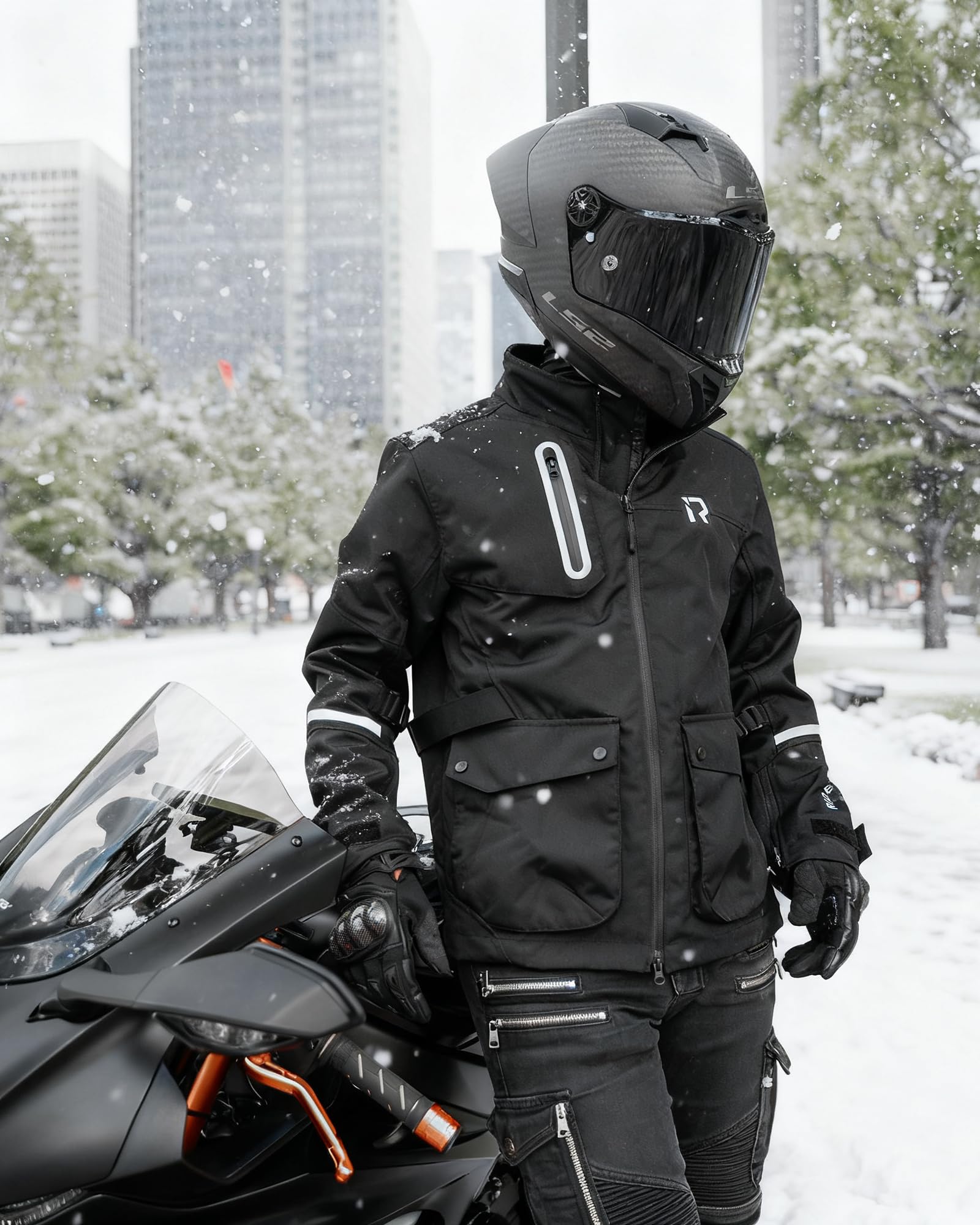 RIDEIRON Chaqueta moto hombre con Protección CE,chaqueta moto invierno con forro extraíble para proteger del frío y el viento en todas las estaciones,Negro