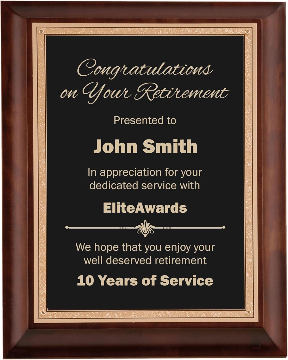 Retirement Plaque Award Congratulations on Your Retirement with Custom Text Engraved 8x10 Cherry Wood and Brass Plate Plaque