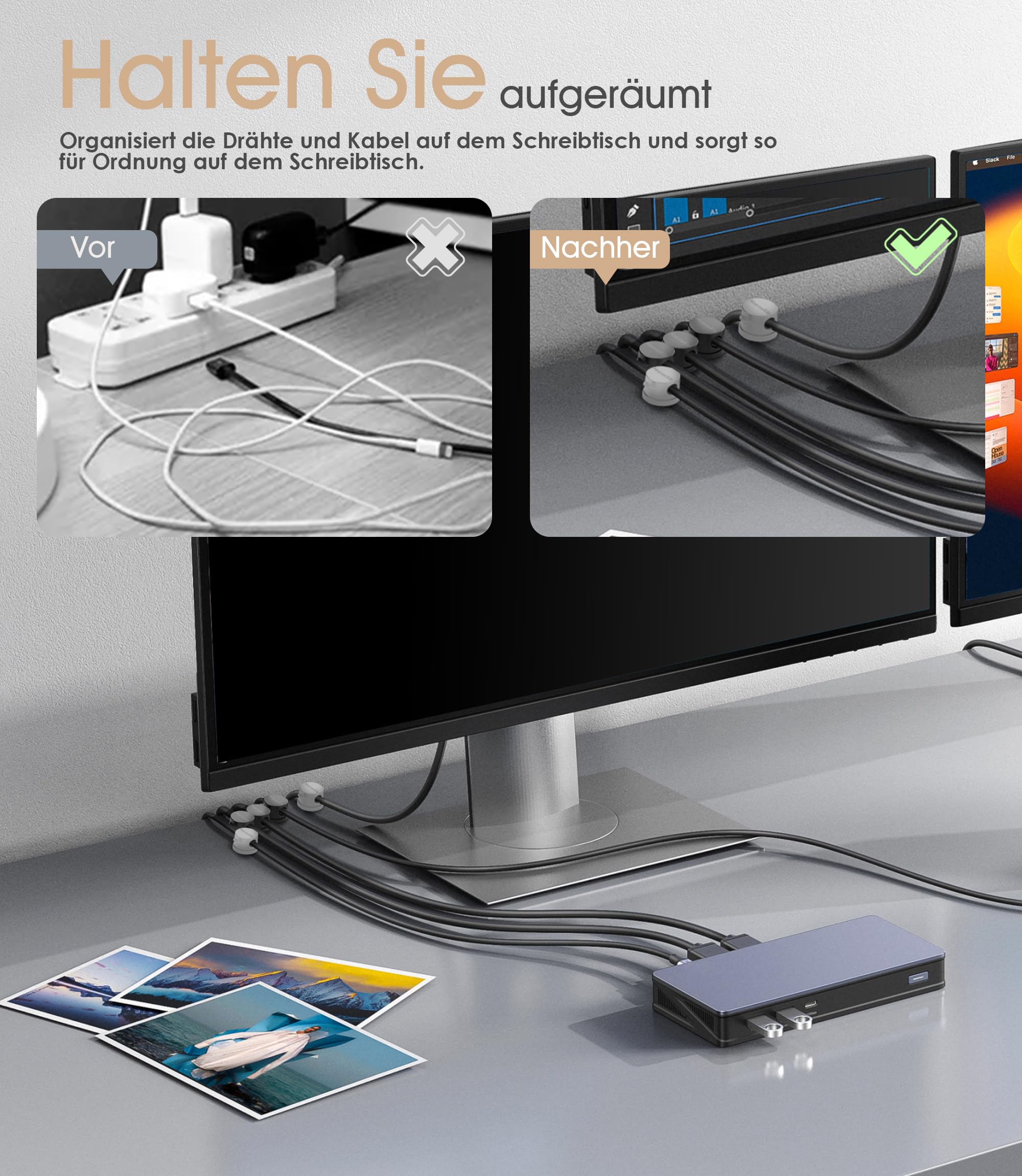 LISEN Lot De 8 Clips Magnétiques Pour Câbles - 28 % Plus Petit - Support De Cordon Réglable, Clips