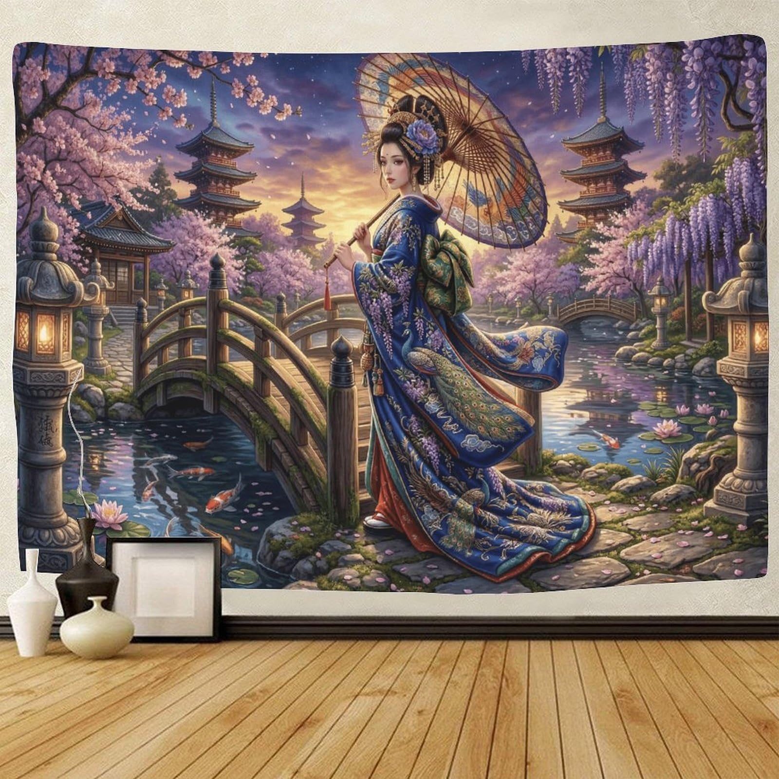GPMNBCXZK Japanese Geisha Wall Tapestry Bedroom Living Room Decor 3D Printed Pagoda Home Art Dorm Decoration 130cmx150cm