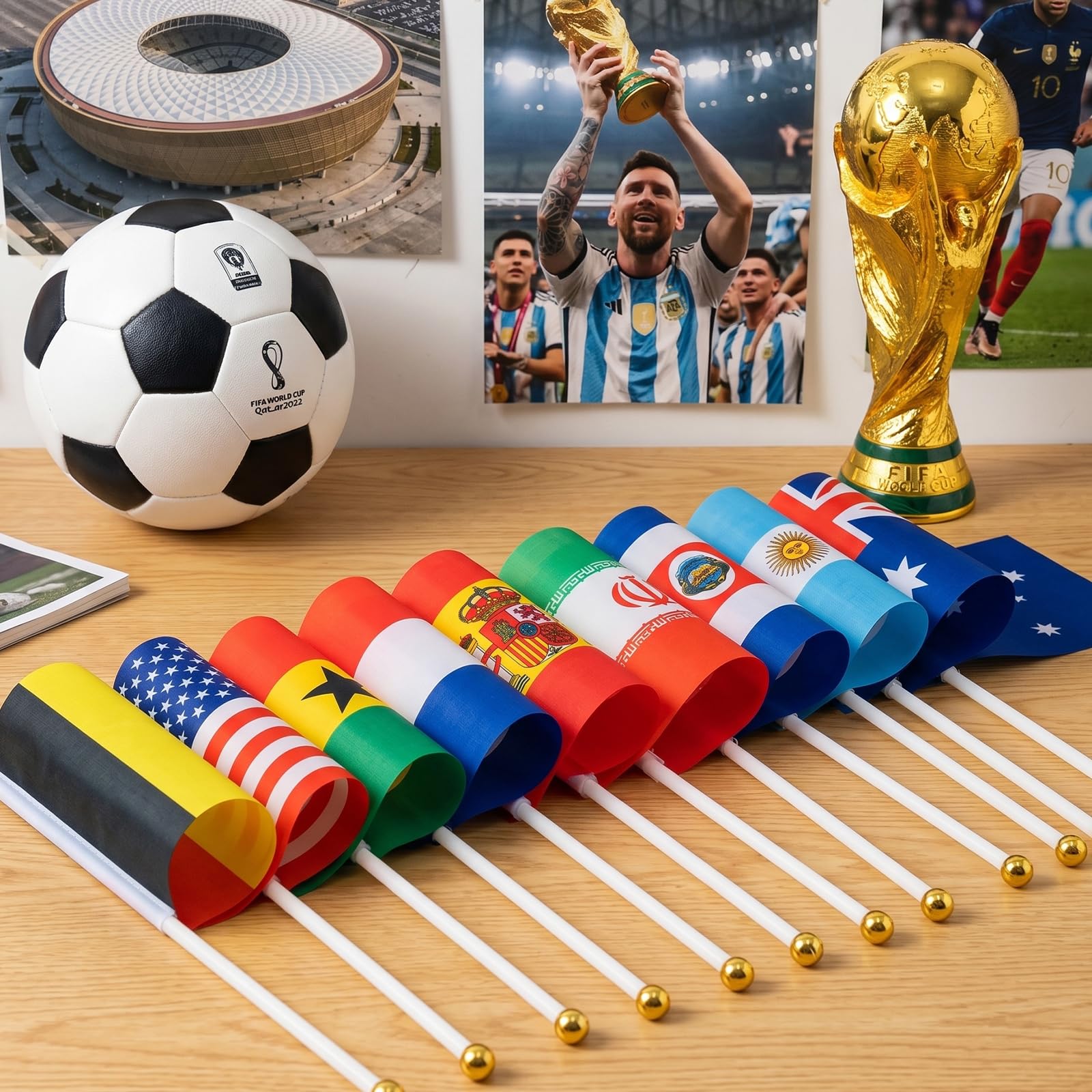 48 Paesi Bandierine a Mano Coppa del Mondo di Calcio, 14×21 cm Bandiere del Mondo con 30 cm Asta, Bandiere Palmari Coppa del Mondo 2026, Decorazioni per Feste di Calcio Eventi