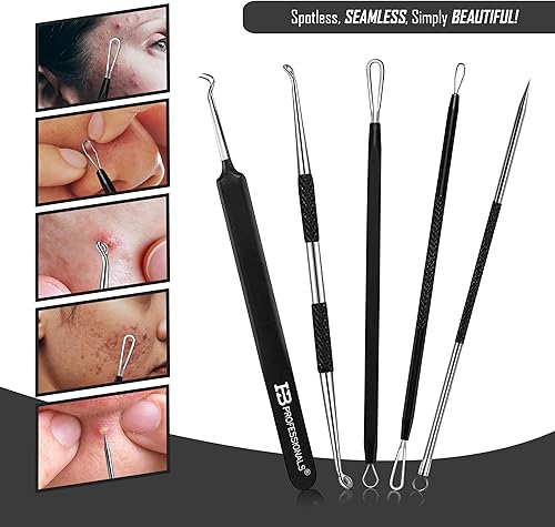 Miniatura 2 de Kit de herramientas para eliminar puntos negros, kit de 5 piezas, acero inoxidable de alta calidad, extractor de comedones de espinillas, extractor
