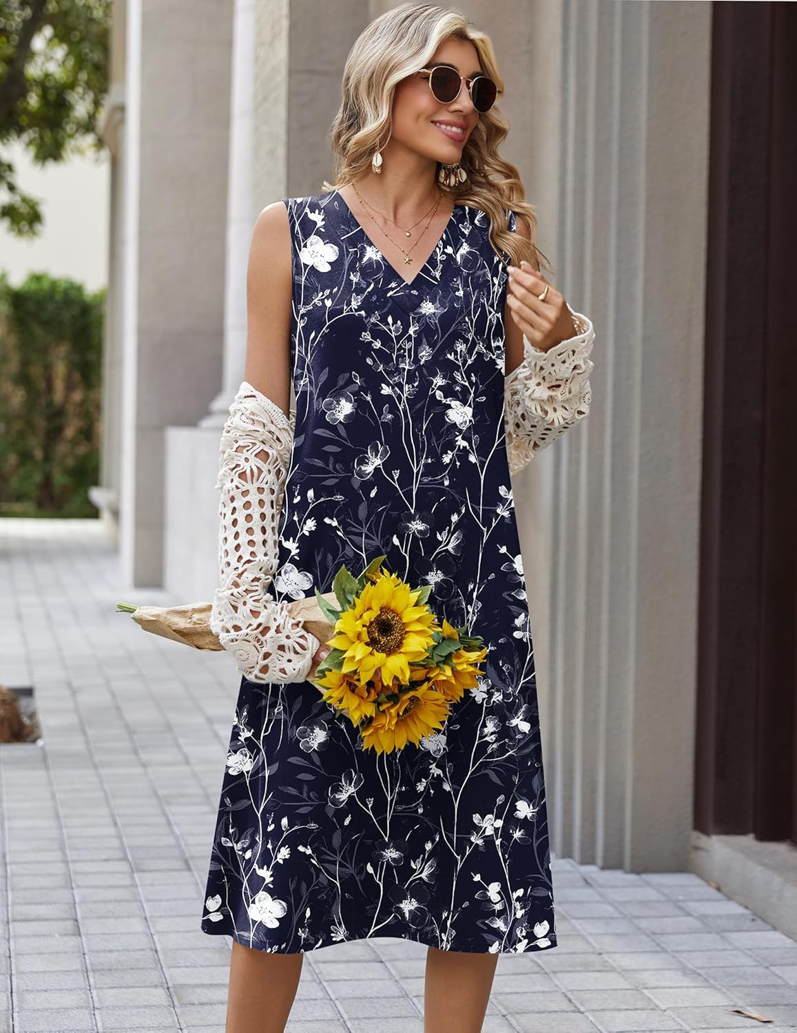 Zeagoo Summer Dresses for Women 2026 Sleeveless V Neck Casual Midi Tank Dress Beach Vacation Sundresses with Pockets - Image 3