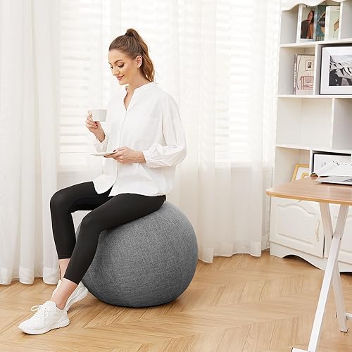 Miniatura 5 de Silla de pelota de ejercicio con cubierta de tela, tamaño estándar (25 pulgadas25.6 in), para oficina en casa, entrenamiento de equilibrio, pelota