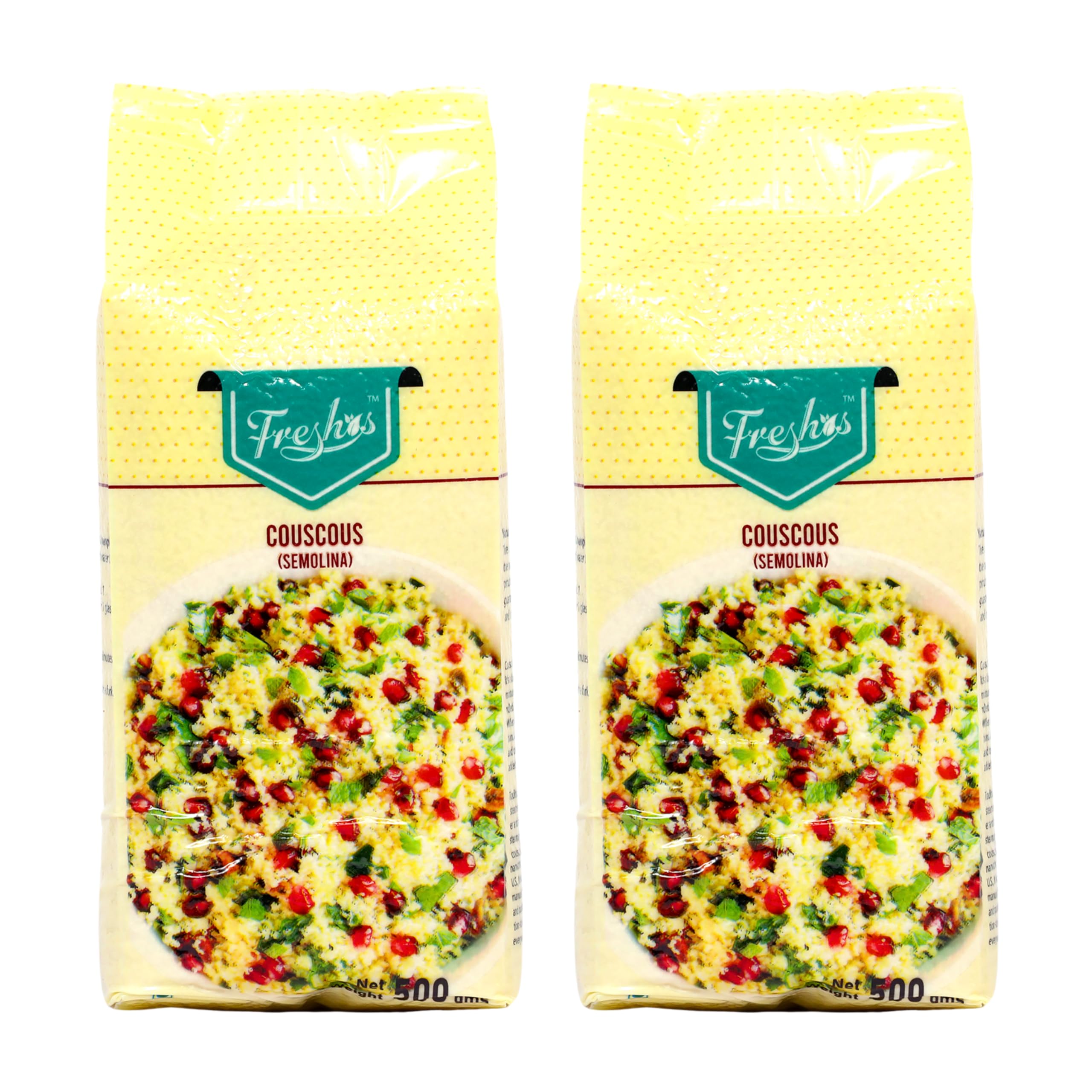 Freshos Couscous Semolina, 500 Gm, Pack of 2 | Quick Cooking, Imported from Italy, Vegan-Friendly, Gluten-Free, Non-GMO.